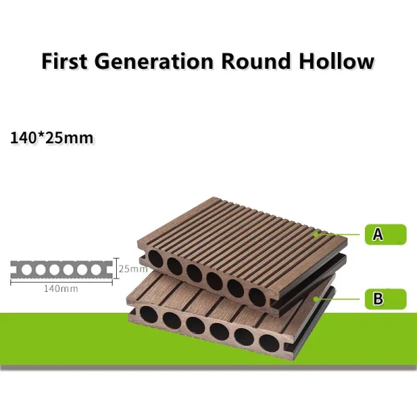 140x25 round hollow WPC wood composite decking floor 140x25 round hollow WPC wood composite decking floor